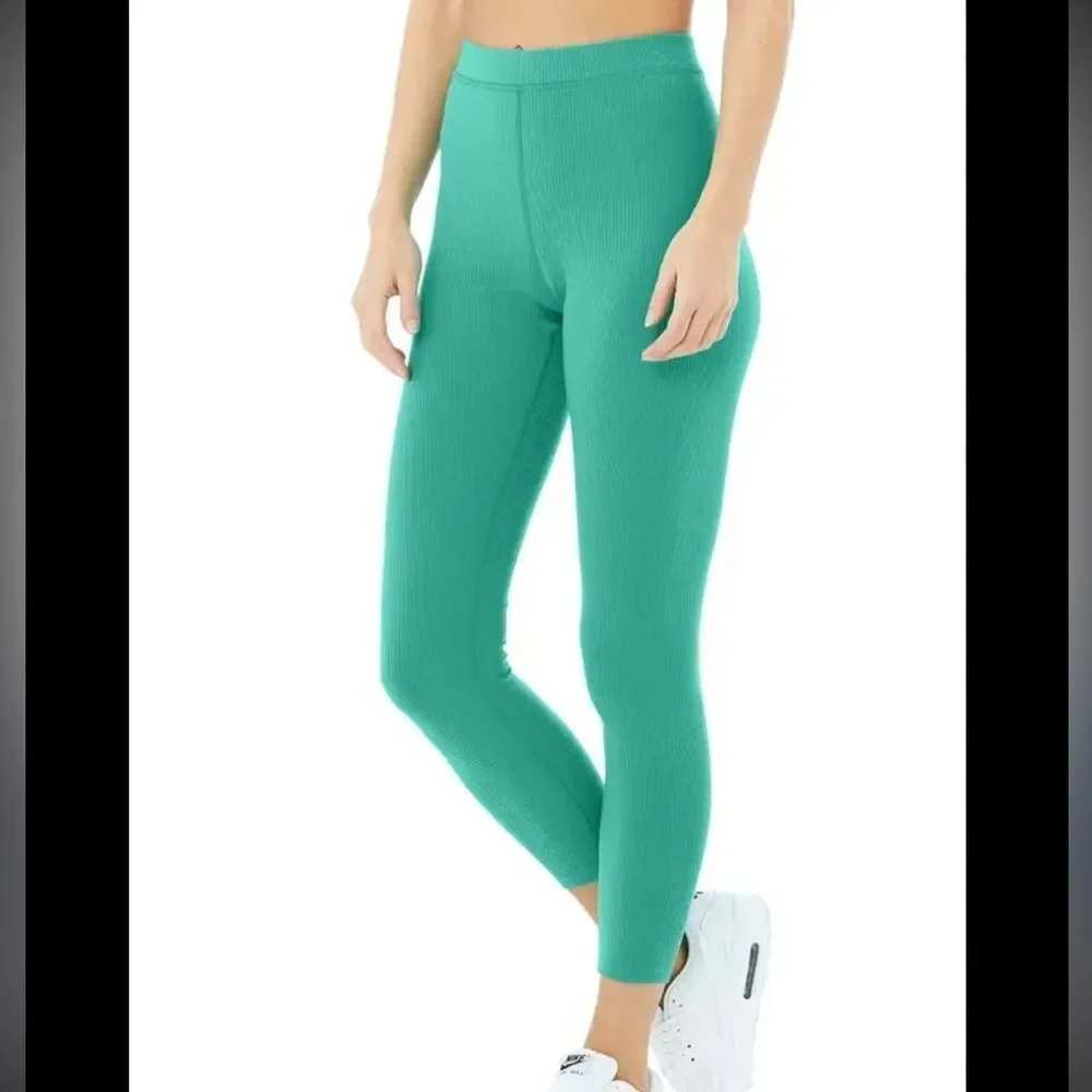 Alo Yoga Blissful Ribbed High Waist Legging Ocean Mist 7/8